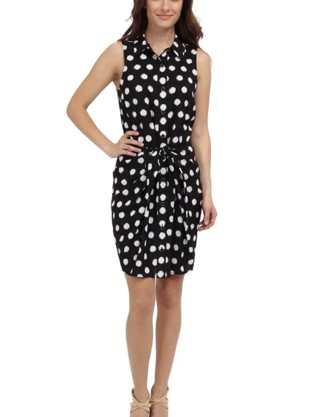 Classic $120 MICHAEL KORS Knotted Polka Dot Sleeveless Faux Wrap Dress Summer 6